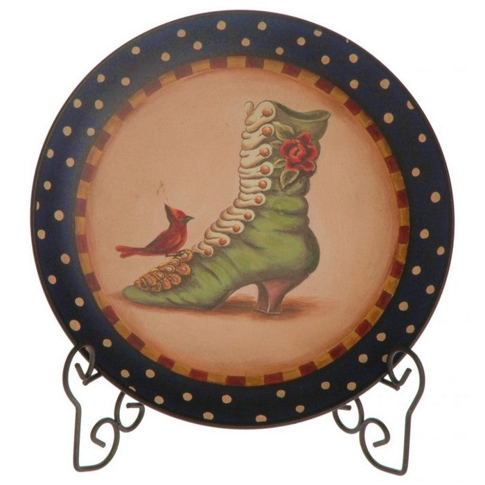 RoundDecorative Ceramic Plate with Metal Rack, Multicolor, Set of Two