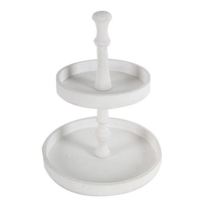 Round Two Tier Wooden Tray with Curved Center Rod, White