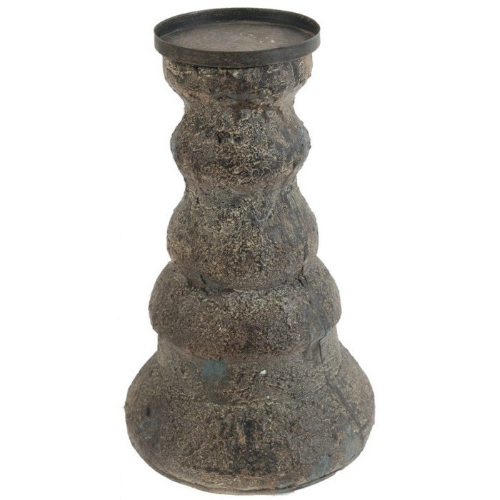 Distressed Resin and Metal Candle Holder in Irregular Round Shape, Black