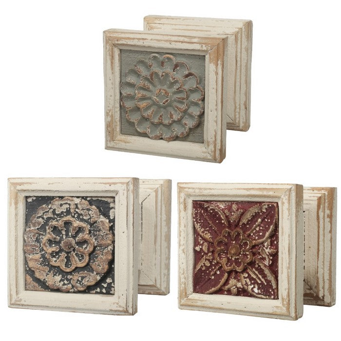 decorative Wooden Table Stands With Distressed Details, Multicolor, Set of Three