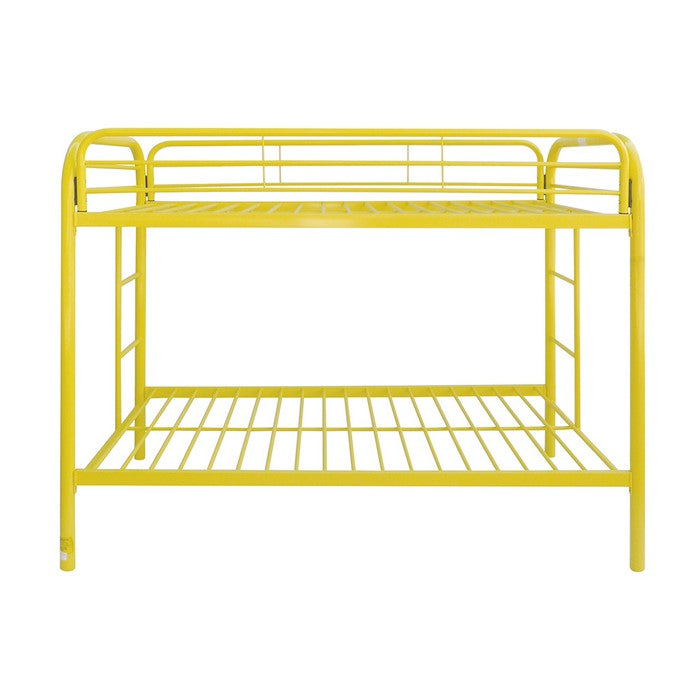 Contemporary Metal Twin Over Twin Bunk Bed with 2 Side Ladders, Yellow