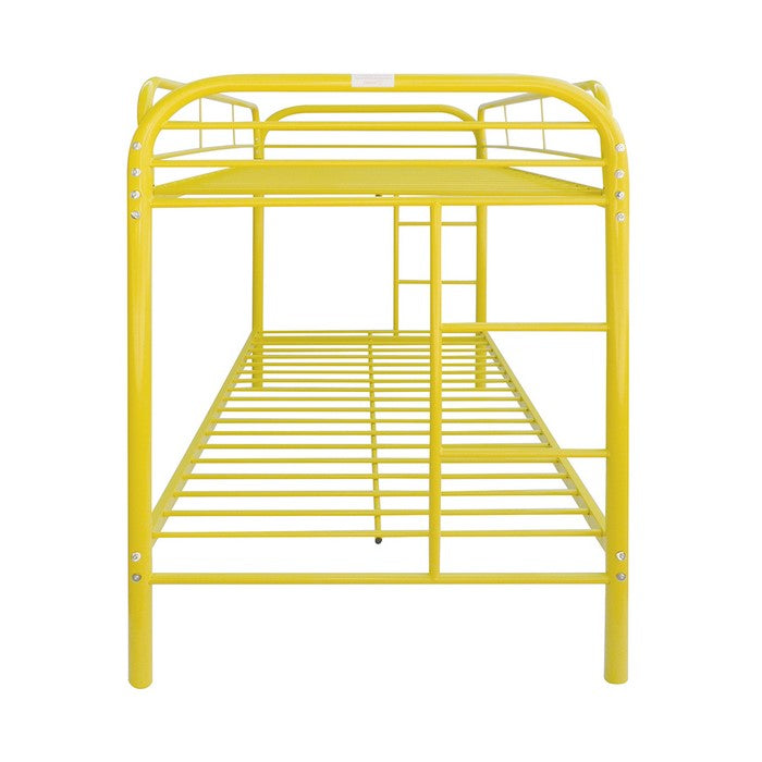Contemporary Metal Twin Over Twin Bunk Bed with 2 Side Ladders, Yellow