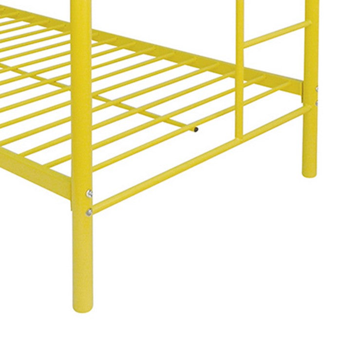 Contemporary Metal Twin Over Twin Bunk Bed with 2 Side Ladders, Yellow