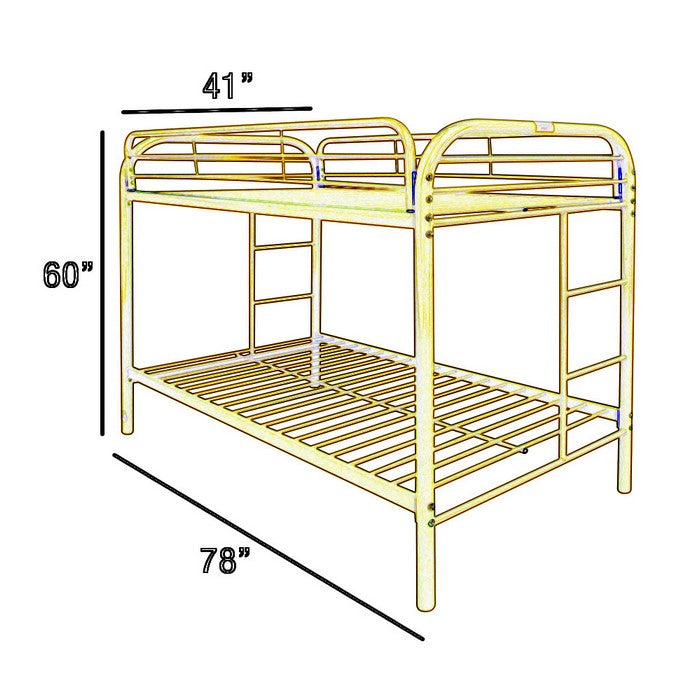 Contemporary Metal Twin Over Twin Bunk Bed with 2 Side Ladders, Yellow