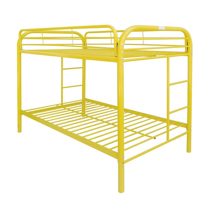 Contemporary Metal Twin Over Twin Bunk Bed with 2 Side Ladders, Yellow