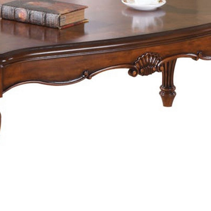 Wooden Coffee Table with Reeded Turned Legs, Cherry Brown