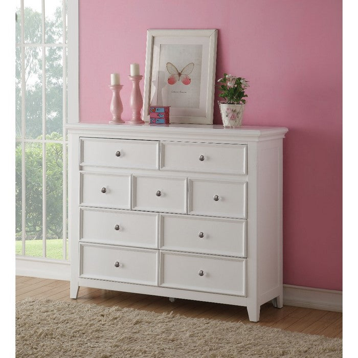 Contemporary Wood TV Console with 7 Drawers and 2 Media Compartments, White