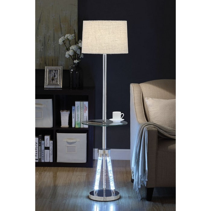 Contemporary Metal and Acrylic Floor Lamp with Glass Table, Silver and Brown