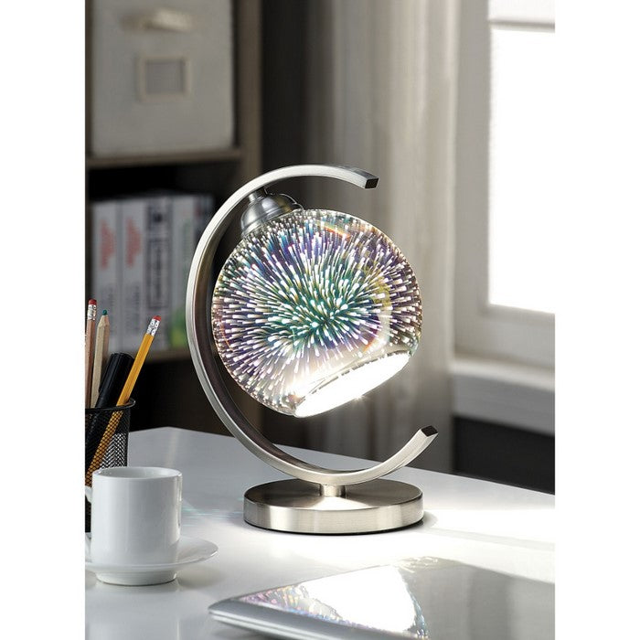 Contemporary Metal and Glass Table Lamp in Globe Shape Shade, Silver
