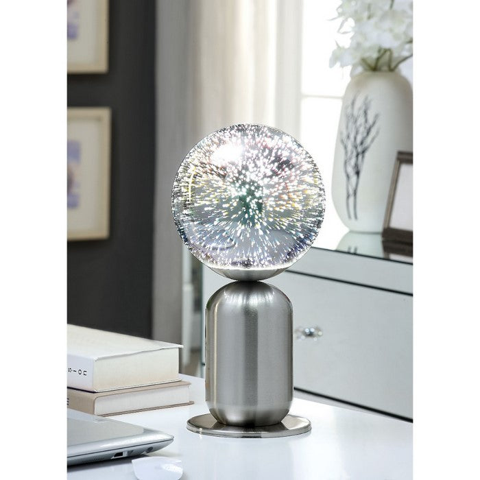 Contemporary Metal and Glass Table Lamp with Globe Shade, Silver