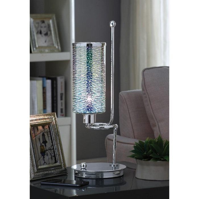 Contemporary Metal and Glass Table Lamp with Cylindrical Shade, Silver
