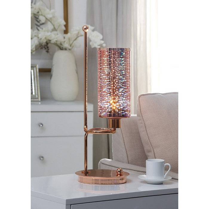 Contemporary Metal and Glass Table Lamp with Cylindrical Shade, Gold