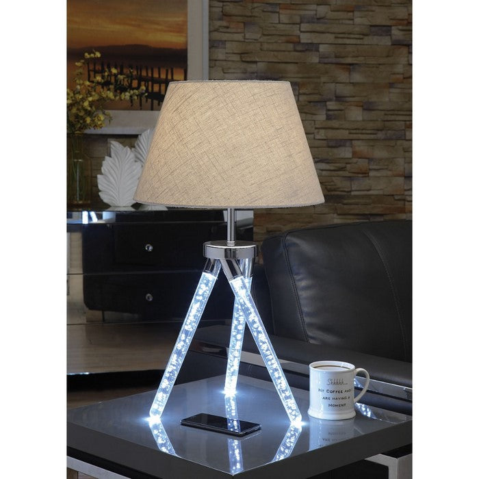 Contemporary Metal and Acrylic Table Lamp with Barrel Shade, Silver