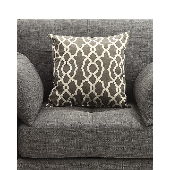 Transitional Style Wood and Linen Chair with 3 Pillows, Gray