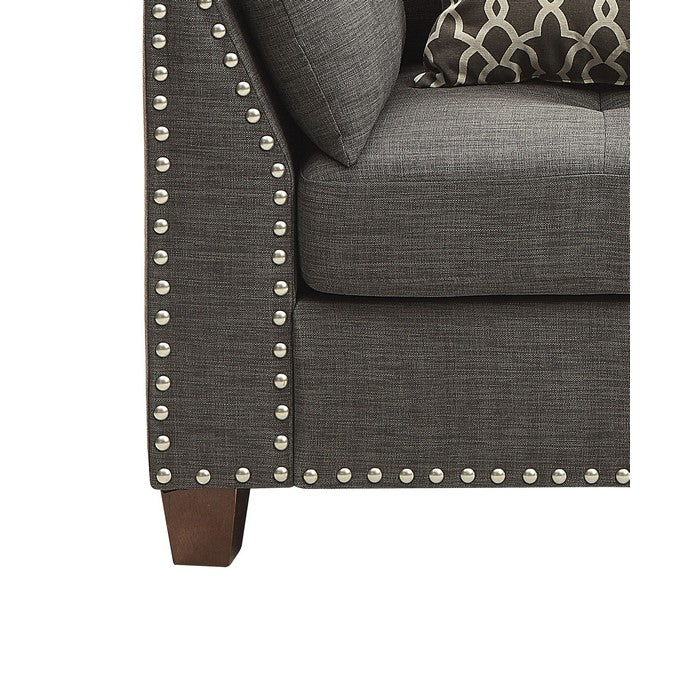 Transitional Style Wood and Linen Chair with 3 Pillows, Gray