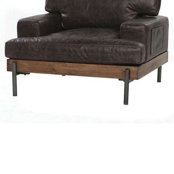 Leatherette Track Arms Chair with Metal Spindle Legs, Brown