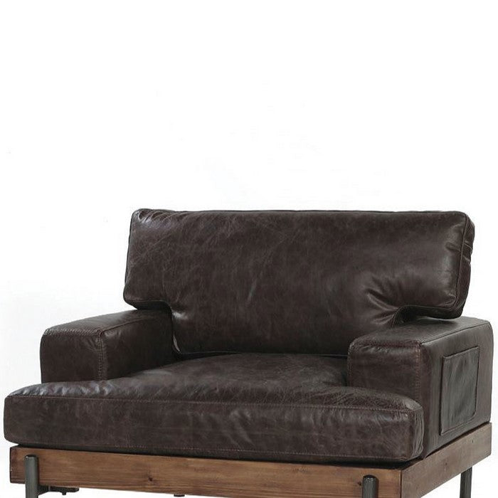 Leatherette Track Arms Chair with Metal Spindle Legs, Brown