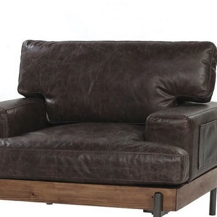 Leatherette Track Arms Chair with Metal Spindle Legs, Brown