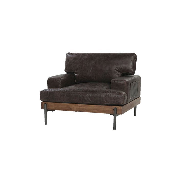 Leatherette Track Arms Chair with Metal Spindle Legs, Brown