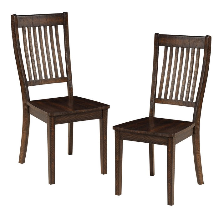 Acacia Wood Side Chairs with Slatted Back, Set of Two, Espresso Brown