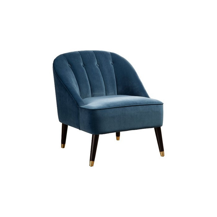 Button Tufted Rubberwood Accent Chair with Polyester Upholstery, Blue
