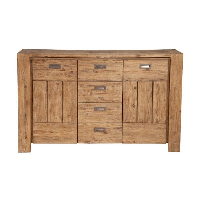 Acacia Wood Sideboard with Four Drawers and Side Cabinets, Brown