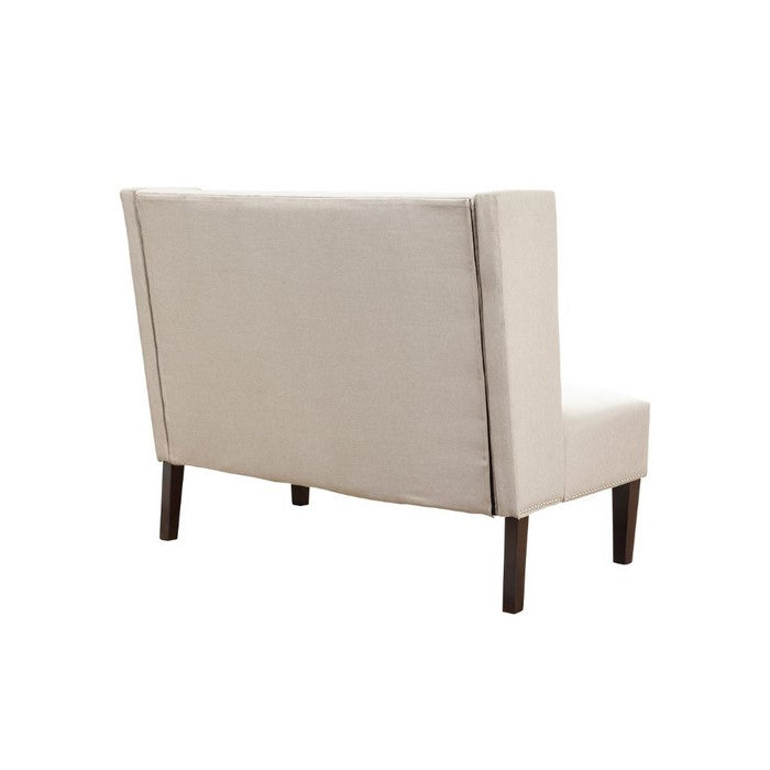 Nailhead Trim Polyester Upholstered Wooden Bench with Button Tufted Back, Gray