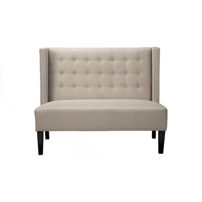 Nailhead Trim Polyester Upholstered Wooden Bench with Button Tufted Back, Gray