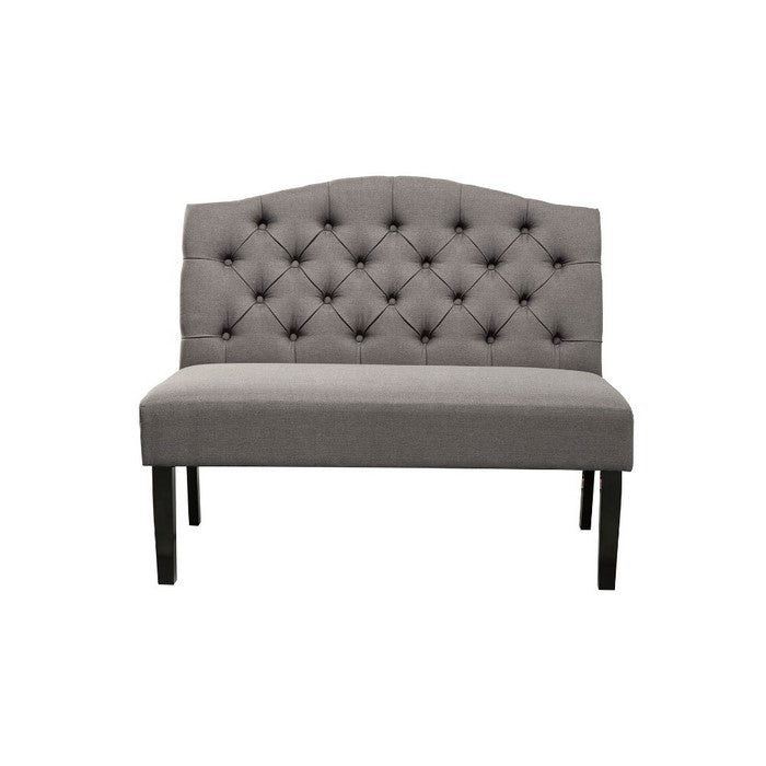 Polyester Upholstered Wooden Bench with Button Tufted Back, Gray