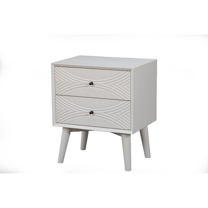 Two Drawers Mahogany Wood Nightstand with Tapered Legs, White