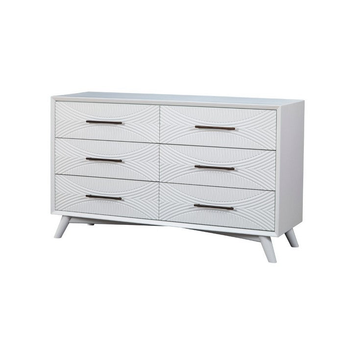 Six Drawers Mahogany Wood Dresser with Splayed Legs, White