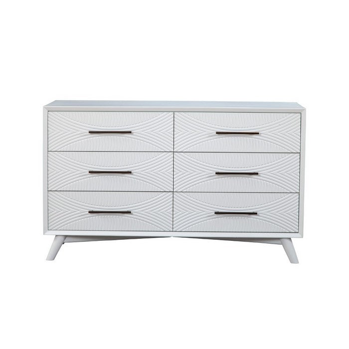 Six Drawers Mahogany Wood Dresser with Splayed Legs, White