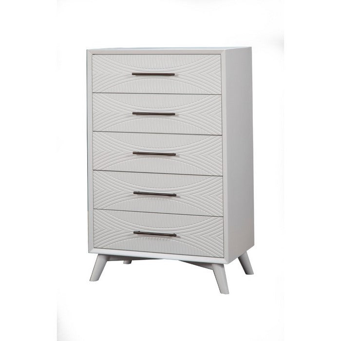 Five Drawers Mahogany Wood Chest with Splayed Legs, White