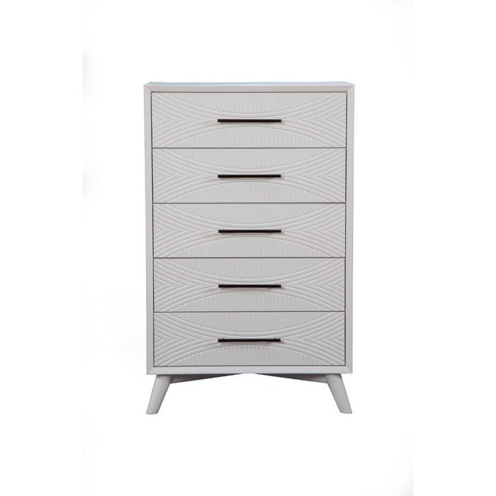 Five Drawers Mahogany Wood Chest with Splayed Legs, White