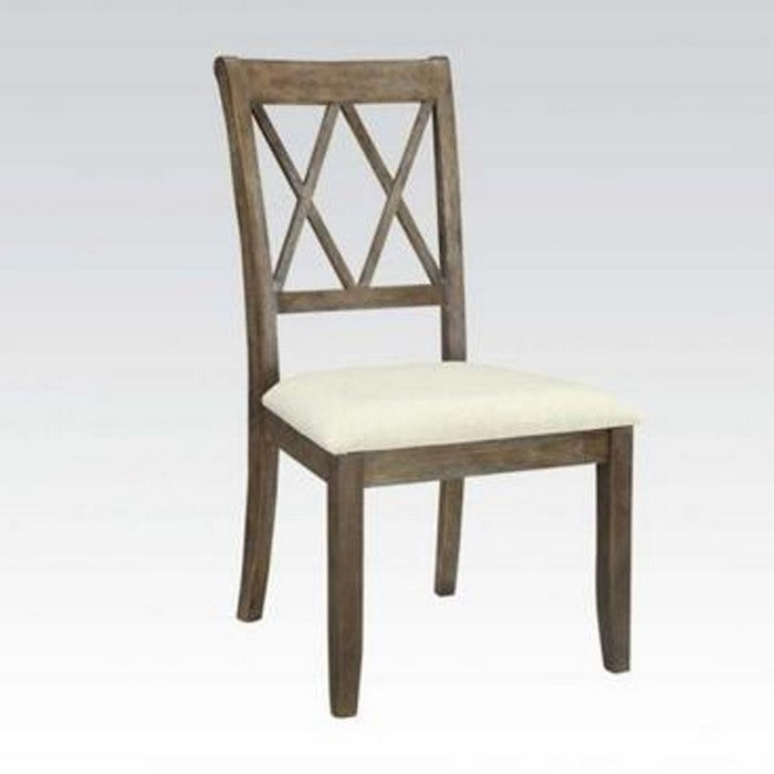 Fabric Padded Side Chairs with Double X Shaped Back, Set of 2, Brown