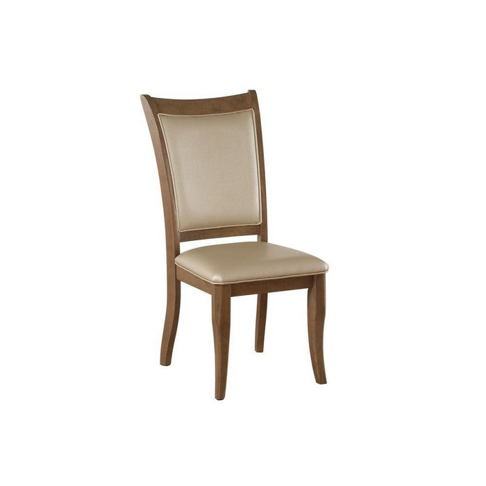 Leatherette Upholstered Wooden Side Chair, Set of 2, Beige and Brown