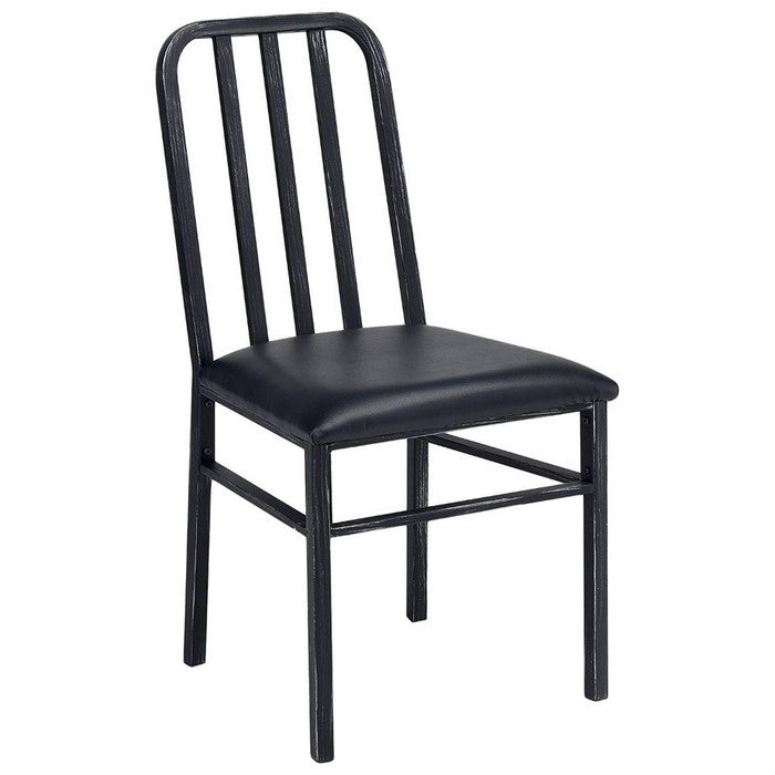 Leatherette Upholstered Metal Side Chair with Slatted Back, Set of 2, Black