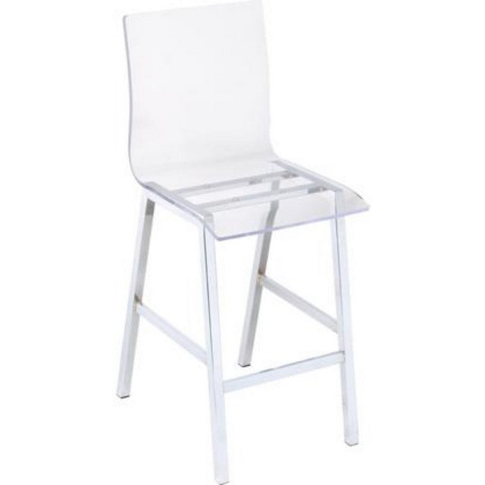 Metal Counter Chair with Acrylic Seat and Back, Set of 2, Silver