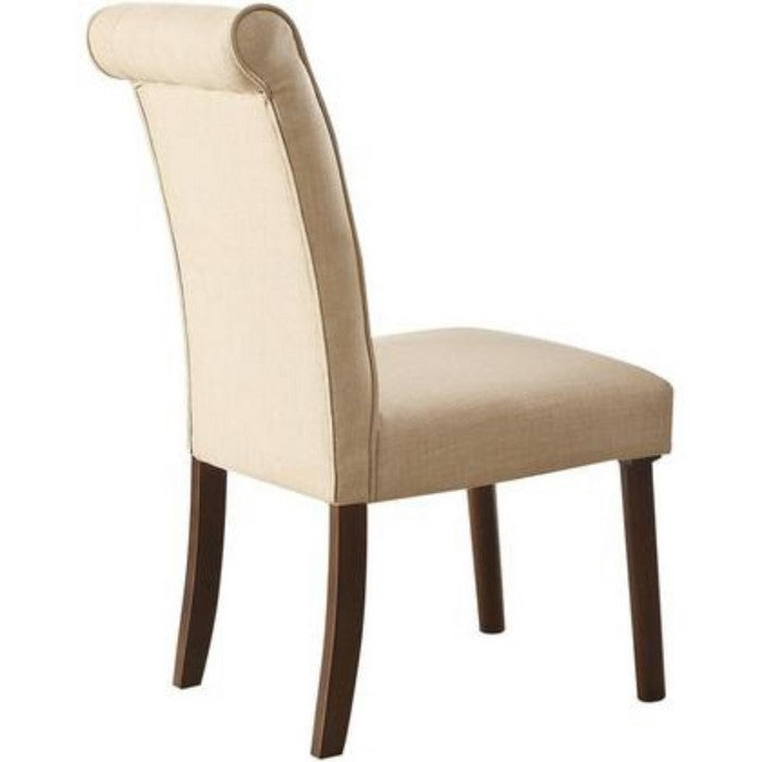 Fabric Upholstered Rolled Back Side Chair, Set of 2, Beige