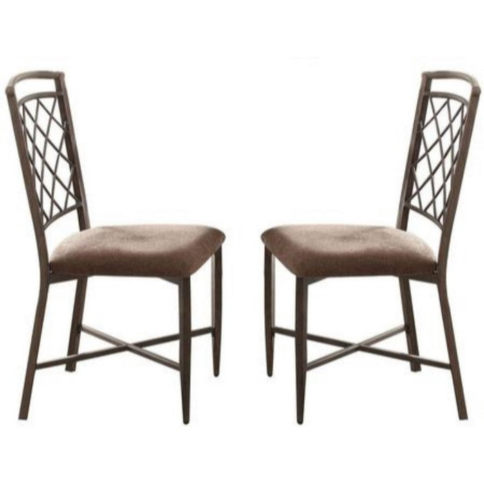 Metal Frame Side Chair with Fabric Upholstered Seat, Set of 2, Brown and Black