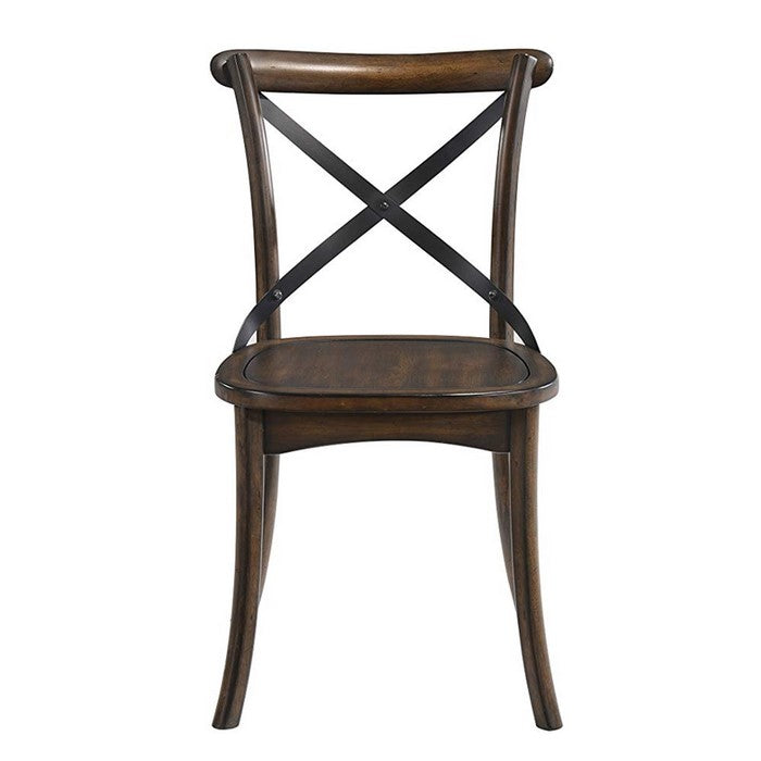Wooden Side Chair with Metal Crosspiece Back, Set of 2, Brown