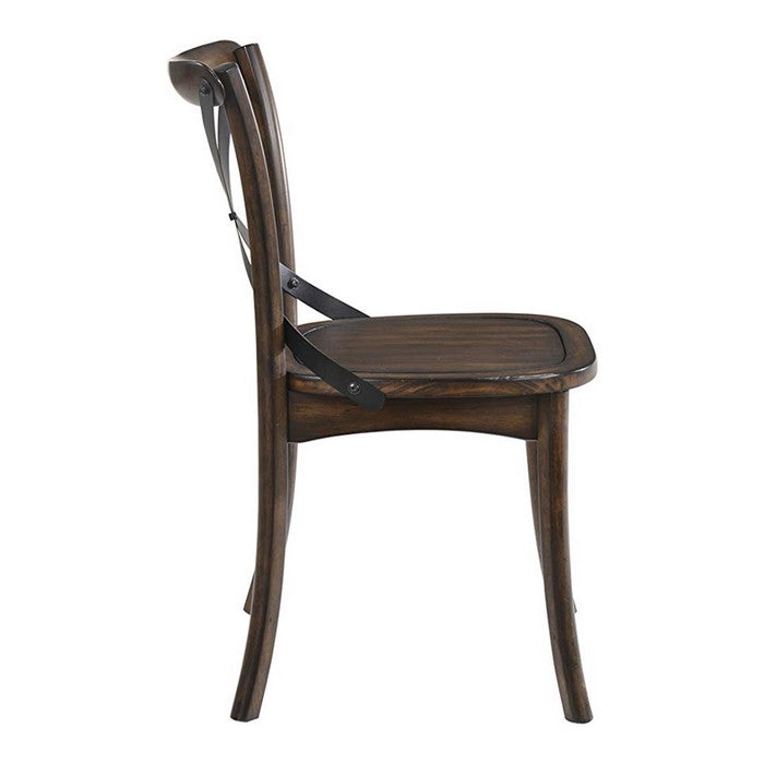 Wooden Side Chair with Metal Crosspiece Back, Set of 2, Brown