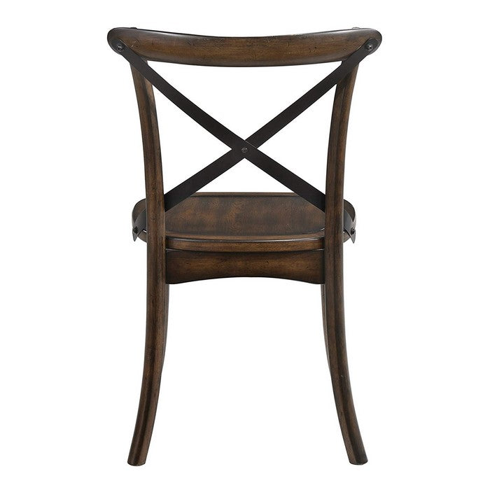 Wooden Side Chair with Metal Crosspiece Back, Set of 2, Brown