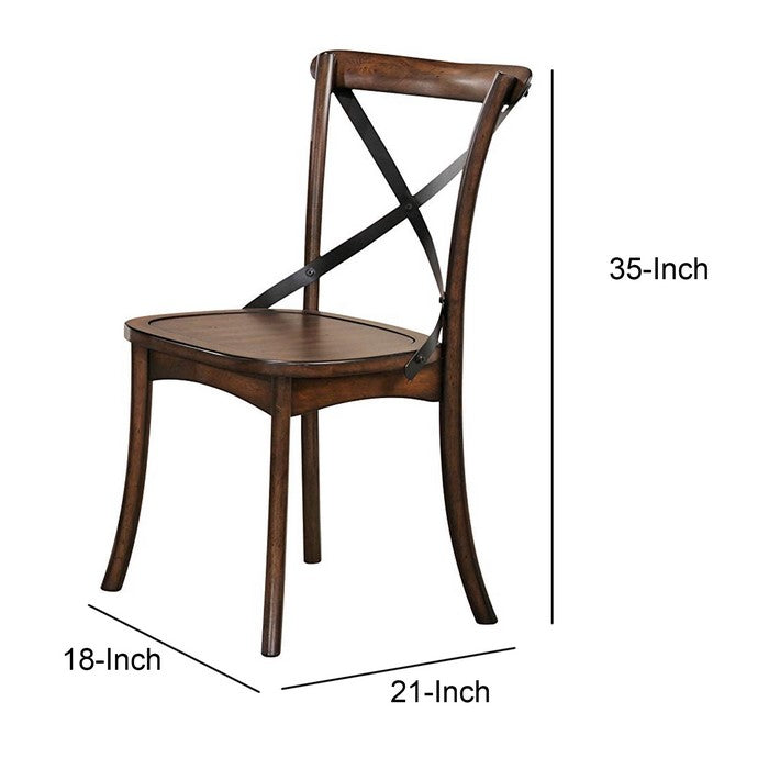 Wooden Side Chair with Metal Crosspiece Back, Set of 2, Brown