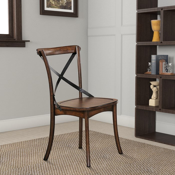 Wooden Side Chair with Metal Crosspiece Back, Set of 2, Brown