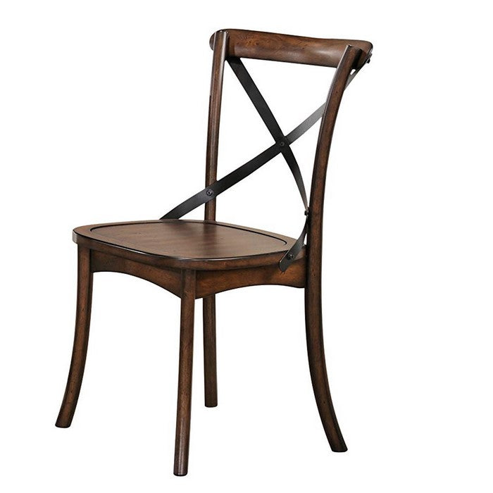 Wooden Side Chair with Metal Crosspiece Back, Set of 2, Brown