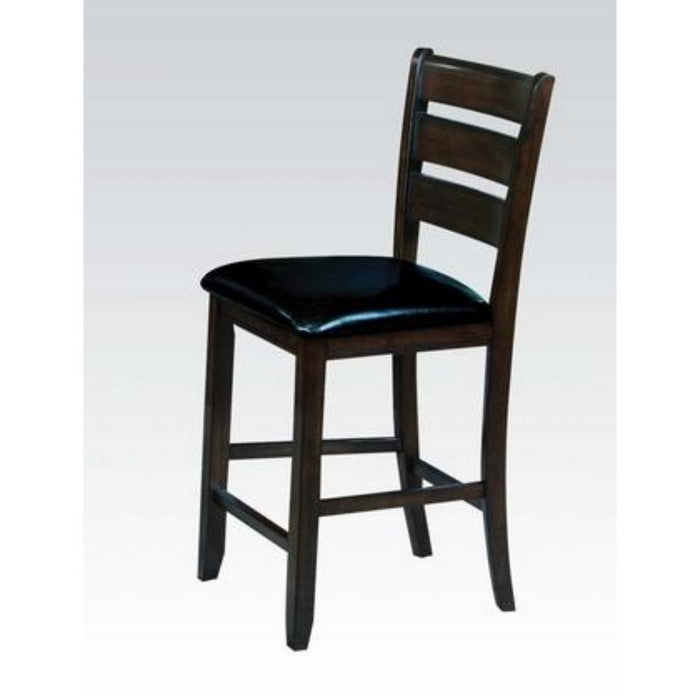 Ladder Back Counter Height Chairs with Leatherette Seat, Set of 2, Brown