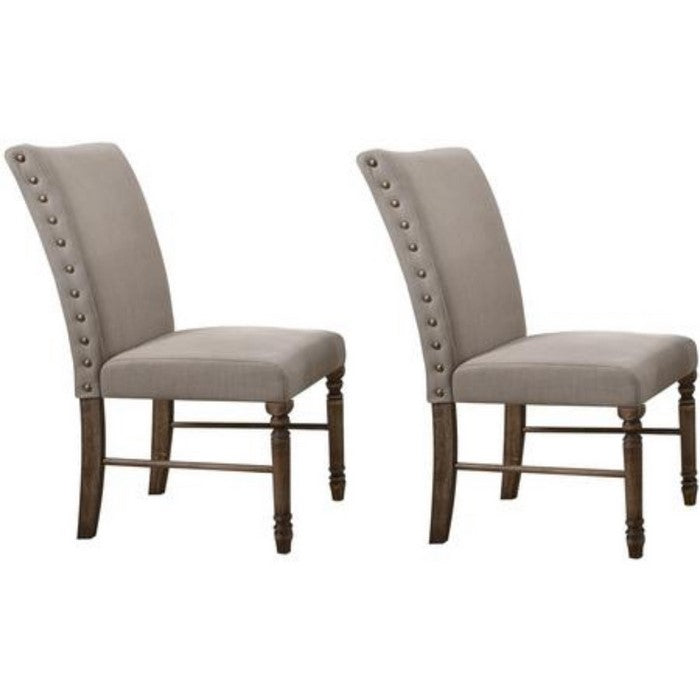 Fabric Flared Back Side Chair with Nailhead Trim, Set of 2, Gray