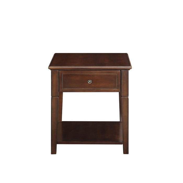 Wooden End Table with One Drawer and One Shelf, Walnut Brown