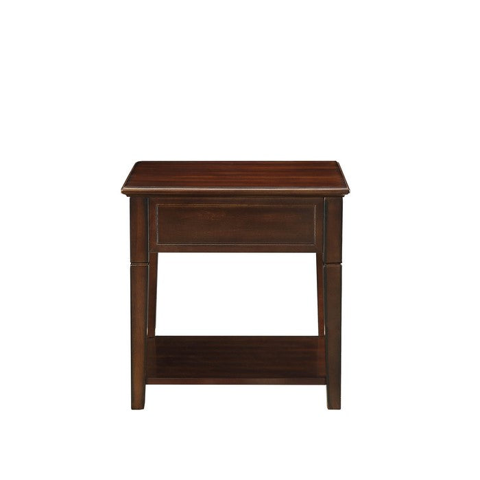 Wooden End Table with One Drawer and One Shelf, Walnut Brown
